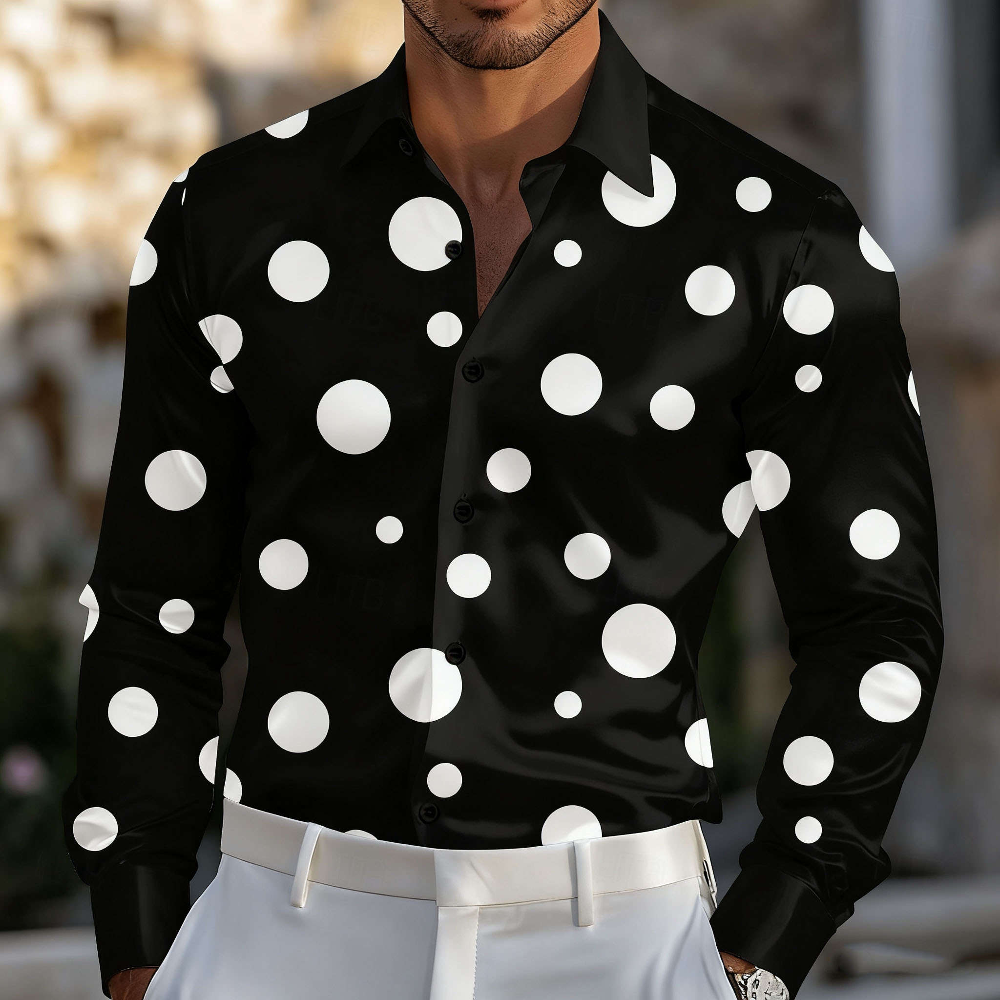 Men'S Holiday Formal Wear - Camisa de lunares geométrica para hombre,