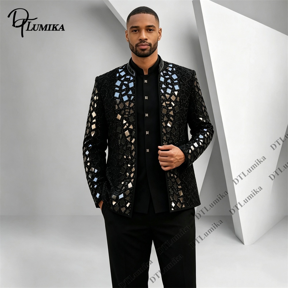 Men Formal Wear Pants - Traje de hombre negro con cuello