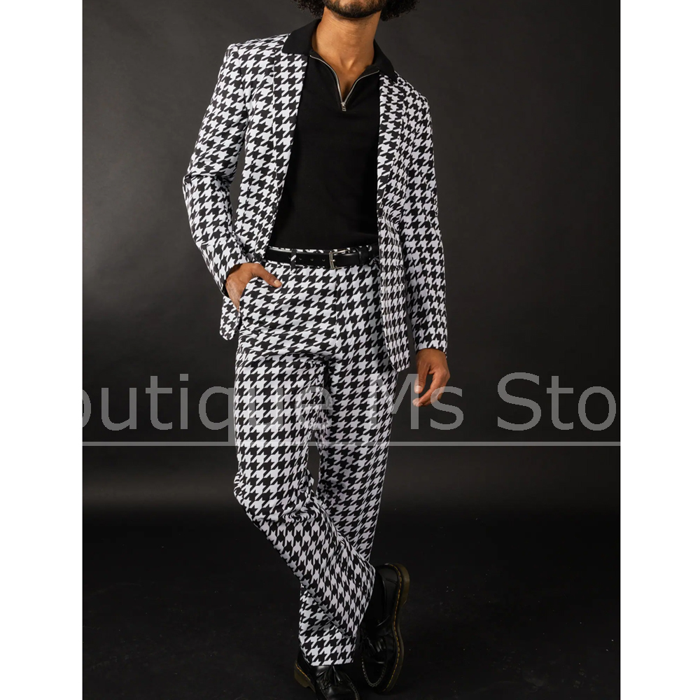 Men Formal Wear Fashion - Traje de pata de gallo blanco