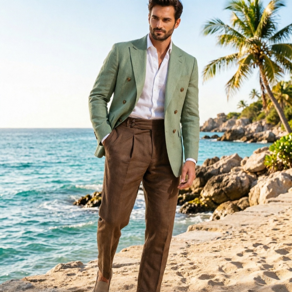 Men'S Holiday Formal Wear - Traje de lino beige de 2